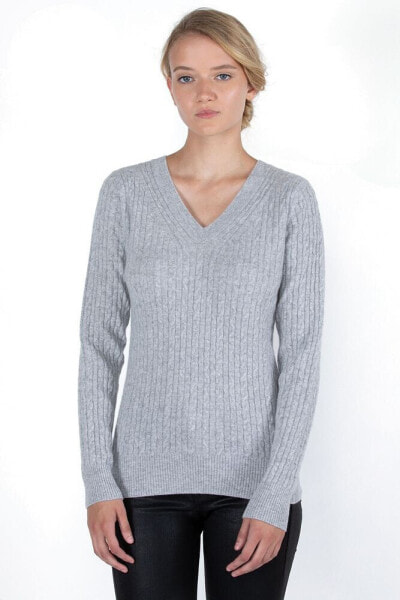 Women's 100% Cashmere Cable-knit Long Sleeve Pullover V Neck Sweater