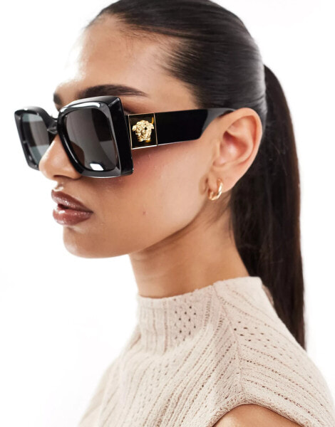 Versace square angular sunglasses in black and gold