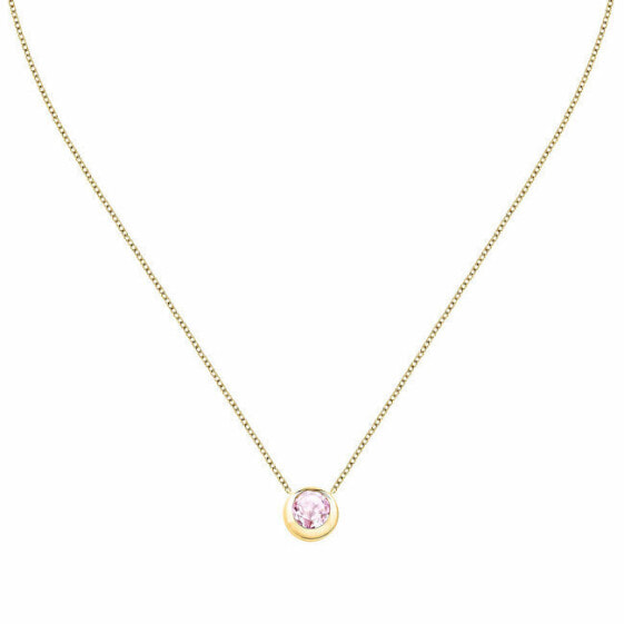 Charming Gold Plated Necklace with Semipreziose Rose Quartz SAXN04