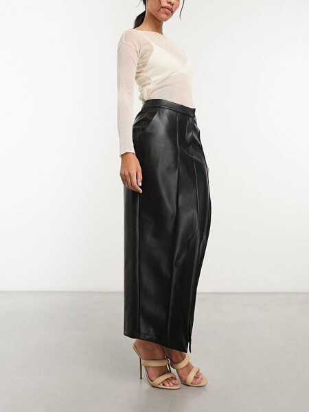 Closet London split PU maxi skirt in black