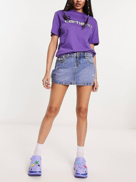 Noisy May low waist denim mini skirt in blue