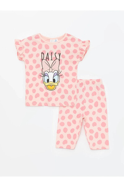 Bisiklet Yaka Kısa Kollu Daisy Duck Baskılı Kız Bebek Pijama Takımı