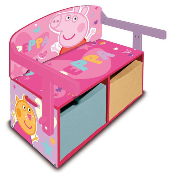 Качественная деревянная детская игровая скамейка с подставкой для хранения Peppa Pig 3 в 1