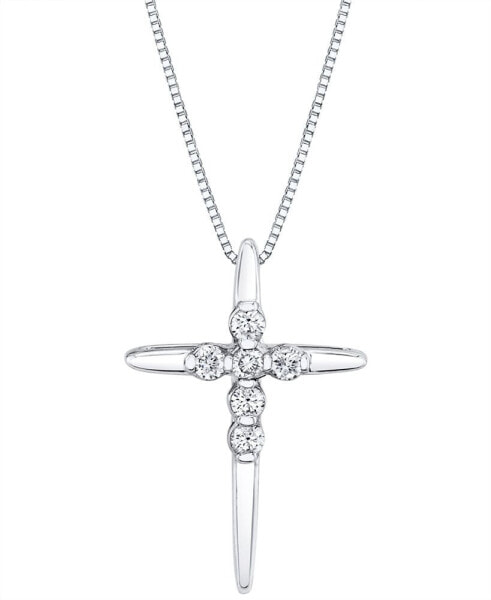 Diamond Cross 18" Pendant Necklace (1/8 ct. t.w.) in 14k White or Yellow Gold
