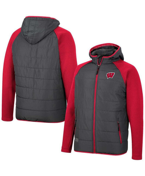 Men's Charcoal, Red Wisconsin Badgers Good On You Raglan Full-Zip Jacket