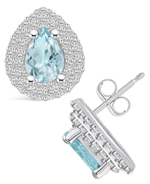 Серьги Macy's Aquamarine Diamond Halo