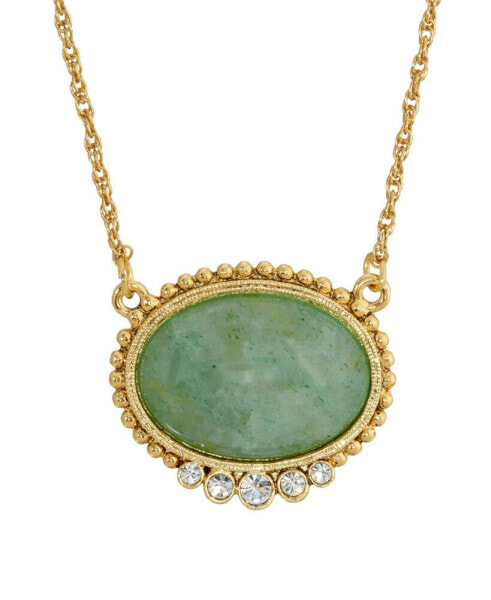 Gold-Tone Oval Semi Precious with Crystals Necklace