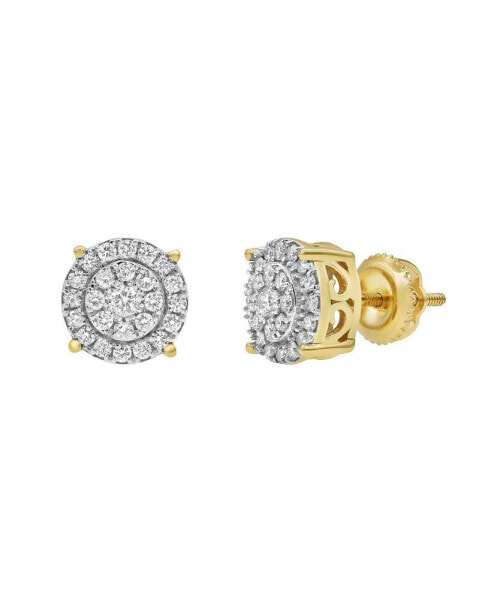Round Cut Natural Certified Diamond (0.5 cttw) 14k Yellow Gold Earrings Concentric Circle Design