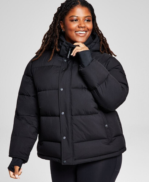 Women's Plus Size High-Low Hooded Puffer Coat