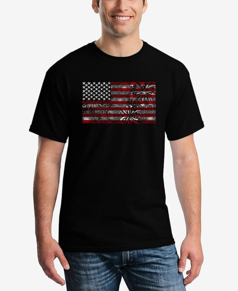 Men's Word Art Fireworks American Flag T-shirt