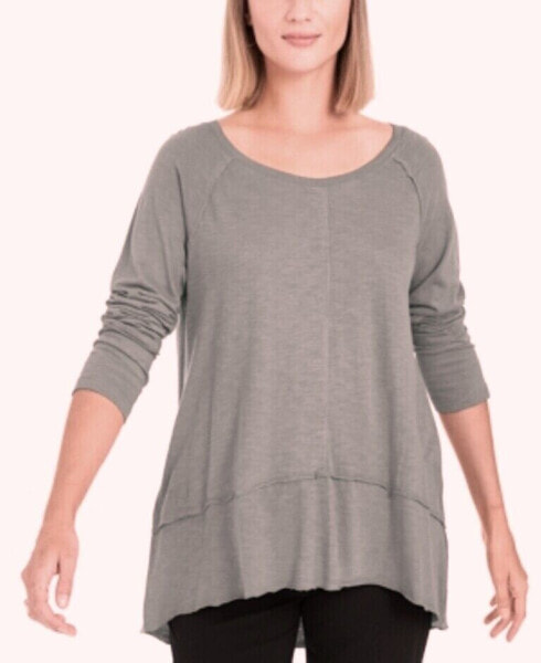 Style & Co Women's Cotton High Low Knit Top Scoop Neck Gray S