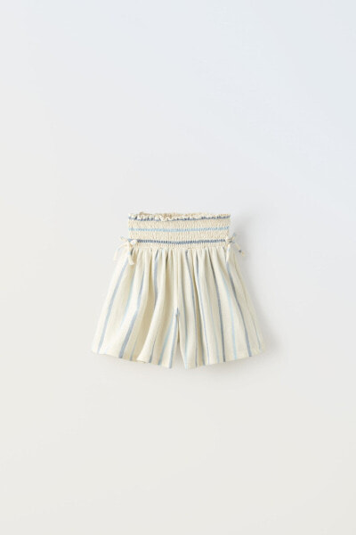 Striped bermuda shorts with elastic detail