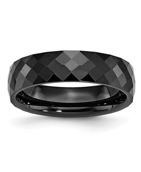 Ceramic Black Faceted Polished Wedding Band Ring