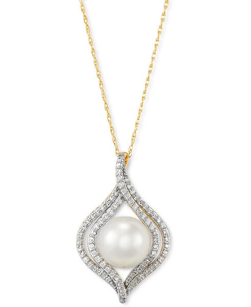 Cultured Freshwater Pearl (8mm) & Diamond (1/4 ct. t.w.) 18" Pendant Necklace in 14k Yellow, White or Rose Gold
