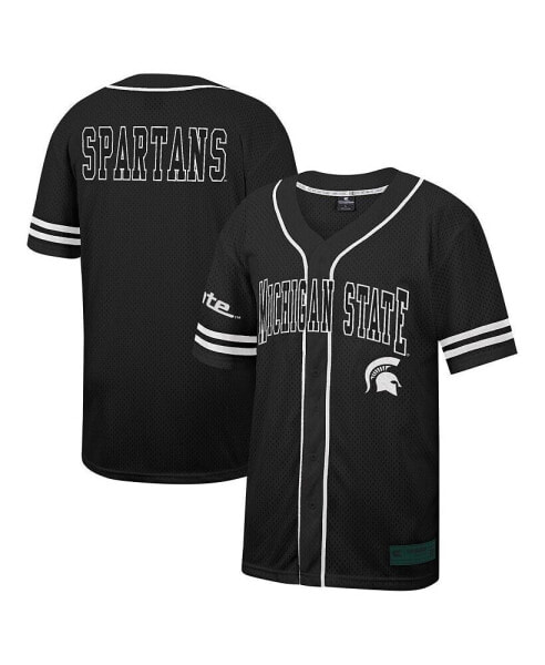 Men's Black Michigan State Spartans Free Spirited Mesh Button-Up Baseball Jersey