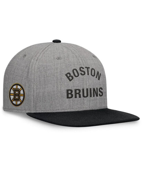 Men's Heather Gray Boston Bruins Elements Flat Brim Leather Strapback Hat