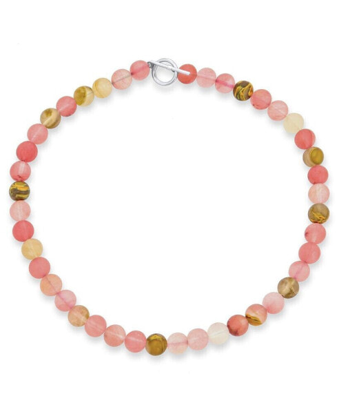 Multi Color Simple Mixed Taupe Jasper and Pink Rose Quartz Matte Round 10MM Bead Strand Necklace Western Jewelry For Women Silver Plated Clasp 18 Inch