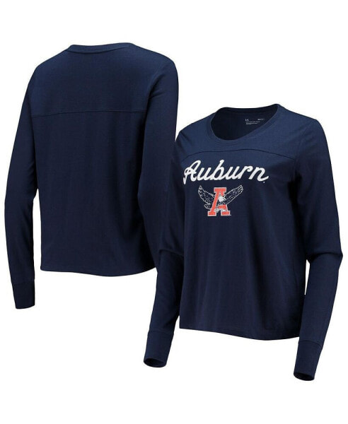 Women's Navy Auburn Tigers Vault Cropped Long Sleeve T-shirt