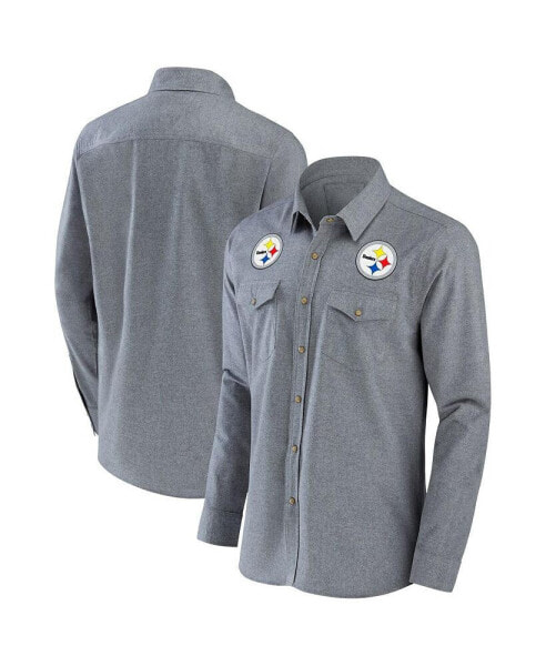 Men's NFL x Darius Rucker Collection by Gray Pittsburgh Steelers Chambray Button-Up Long Sleeve Shirt