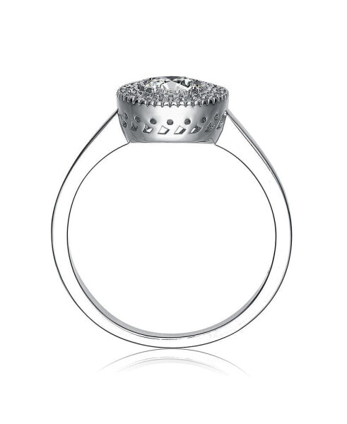 Sterling Silver White Gold Plated with Thin Band and Round Cubic Zirconia Ring