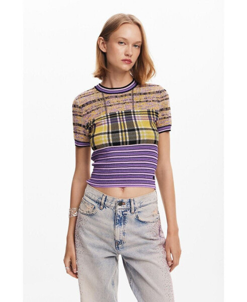 Women's Checked knit T-shirt