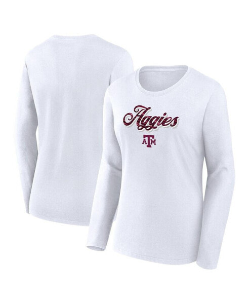 Women's White Texas A M Aggies Double Team Script Long Sleeve T-Shirt