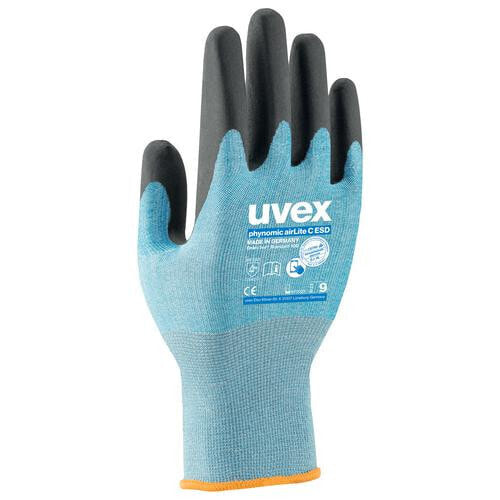 Рабочие перчатки uvex phynomic airLite C ESD - черные - синие - защита от электростатического разряда (ESD) - углерод - эластан - полиамид