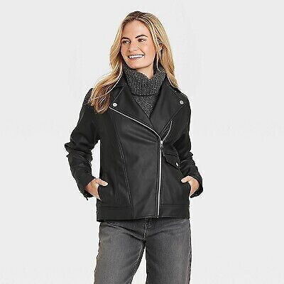 Women's Oversized Faux Leather Moto Jacket - Universal Thread Black S