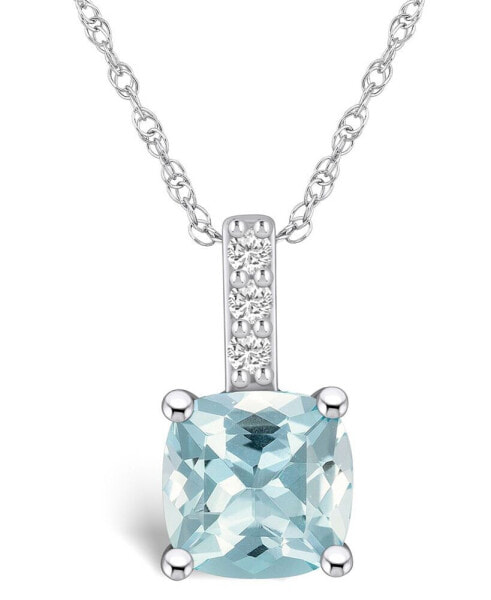 Aquamarine (2 Ct. T.W.) and Diamond Accent Pendant Necklace in 14K White Gold