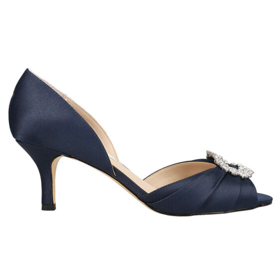 Туфли вечерние на каблуке с открытым носком Nina Corrine женские синего цвета