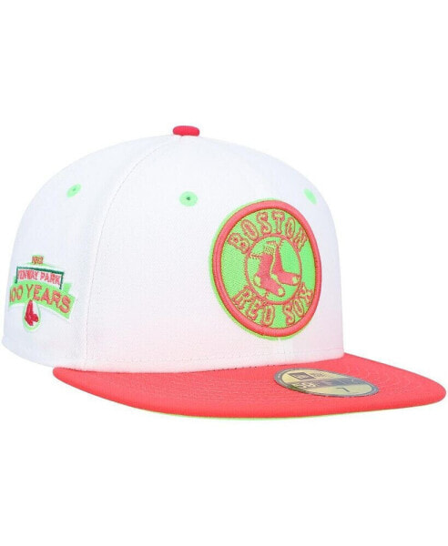Men's White, Coral Boston Red Sox Fenway Park 100Th Anniversary Strawberry Lolli 59Fifty Fitted Hat