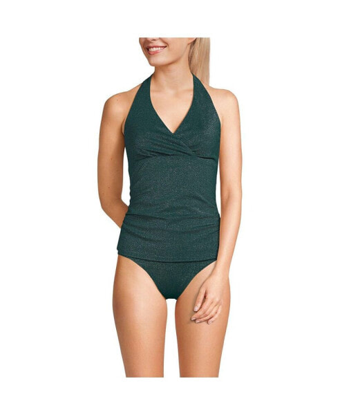 Women's Chlorine Resistant Shine V-neck Halter Tankini Swimsuit Top