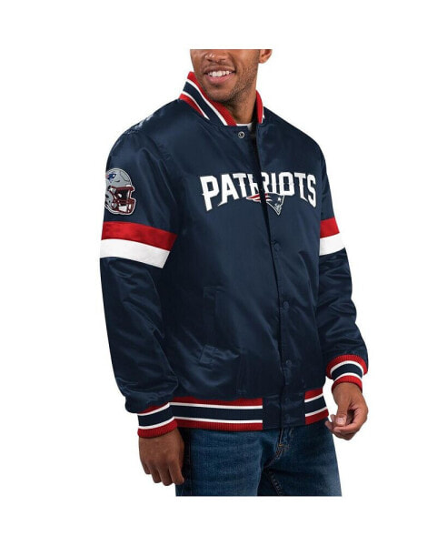 Men's Navy New England Patriots Home Game Satin Full-Snap Varsity Jacket