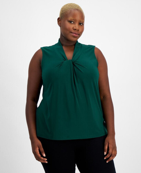 Plus Size Twist-V-Neck Sleeveless Blouse