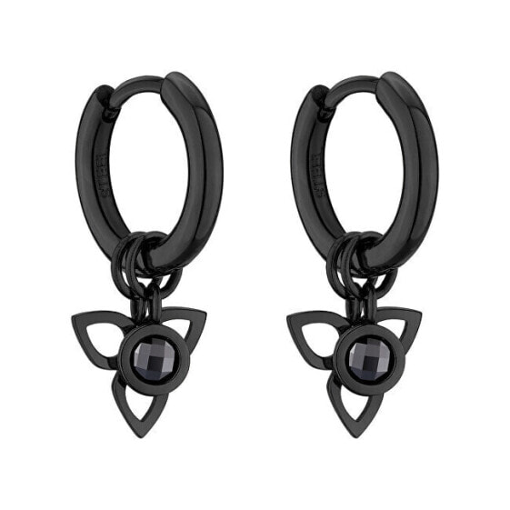 Black round earrings with 2in1 pendants TJ-0123-E-15
