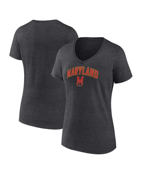 Women's Heather Charcoal Maryland Terrapins Evergreen Campus V-Neck T-shirt