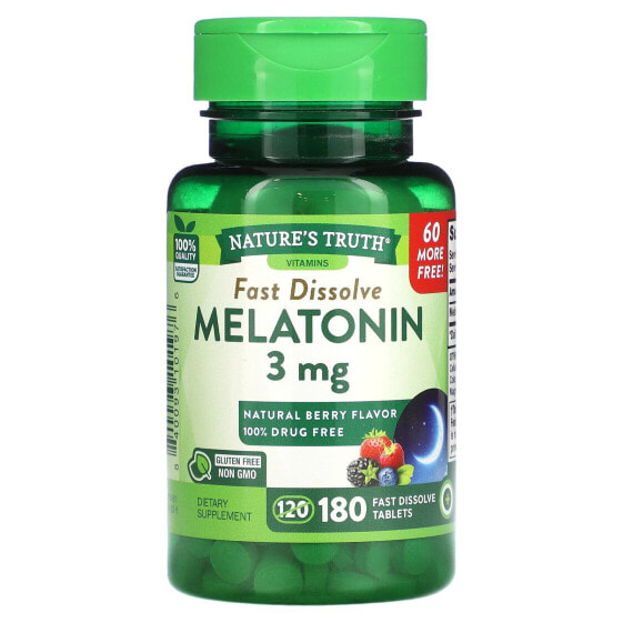 Nature's Truth, Мелатонин, натуральные ягоды, 3 мг, 180 быстрорастворимых таблеток