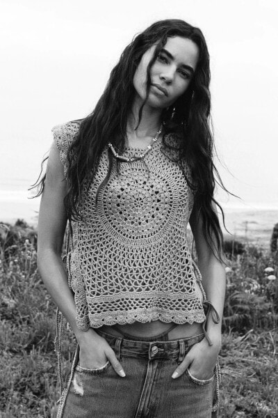 KNIT CROCHET TOP WITH TIES