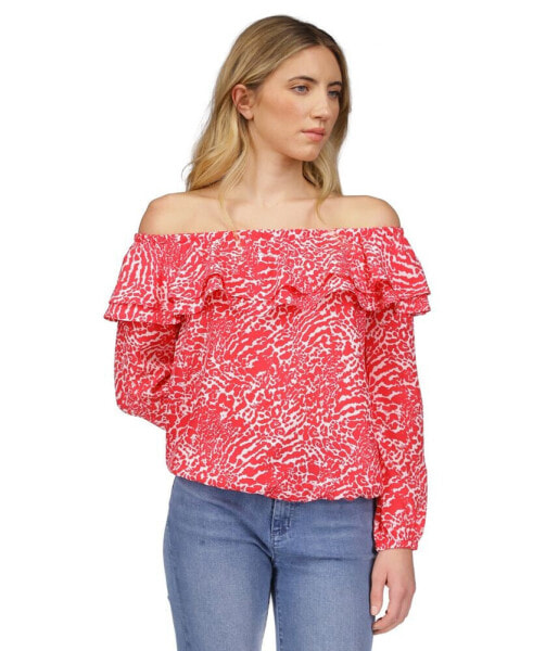 Women's Animal-Print Off-The-Shoulder Top