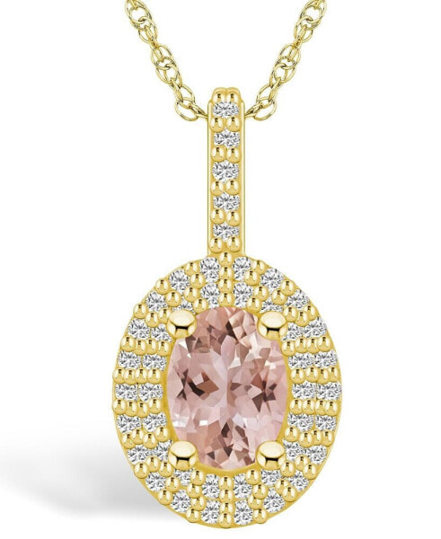 Morganite (1-1/7 Ct. T.W.) and Diamond (1/2 Ct. T.W.) Halo Pendant Necklace in 14K Yellow Gold