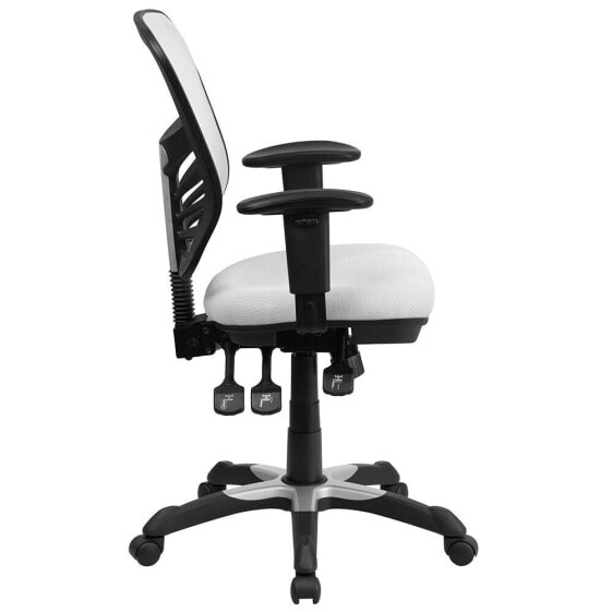 Mid-Back White Mesh Multifunction Executive Swivel Chair With Adjustable Arms