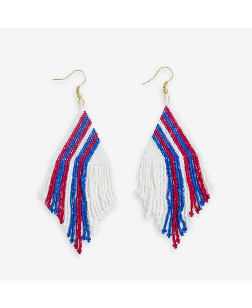 INK + ALLOY Haley Game Day Falling Lines Beaded Fringe Earrings Red White And Blue