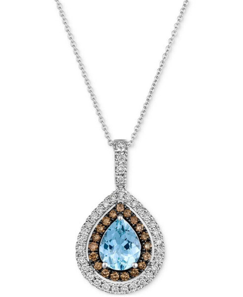 Sea Blue Aquamarine® (1 ct. t.w.) & Diamond (5/8 ct. t.w.) Teardrop Halo Pendant Necklace in 14k White Gold, 18" + 2" extender