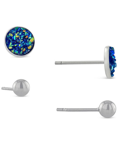 2-Pc. Set Druzy & Polished Stud Earrings in Sterling Silver, Created for Macy's