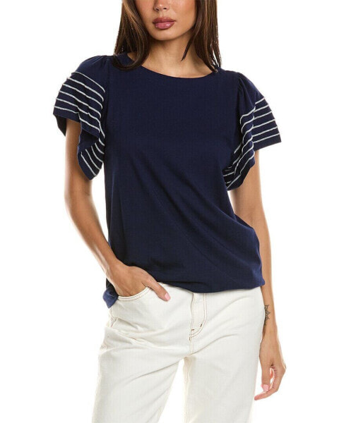 Jones New York Flutter Sleeve T-Shirt Women's Navy Xs