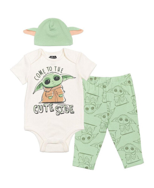 Starwars Baby Boys The Mandalorian Baby Bodysuit Pants and Hat 3 Piece Outfit Set Newborn to