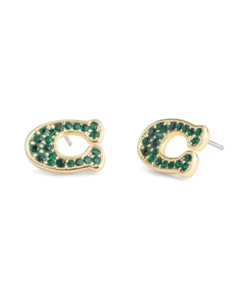 Faux Stone Signature Pavé C Stud Earrings