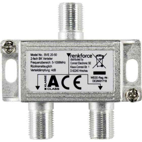 Renkforce RF-4491742, Cable splitter, 5 - 1006 MHz, Silver, 4.5 dB
