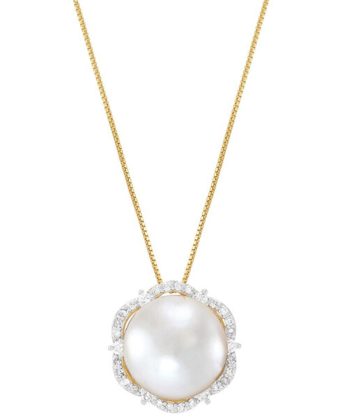 Honora cultured Ming Pearl (12mm) & Diamond (1/4 ct. t.w.) Halo 18" Pendant Necklace in 14k Gold