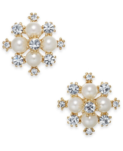 Extra Small Gold-Tone Crystal & Imitation Pearl Snowflake Stud Earrings, .5", Created for Macy's